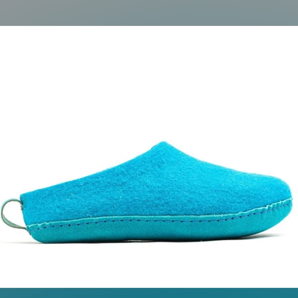 Woollyes Indoor Open Heel Slippers With Leather Sole - Turquoise size 42